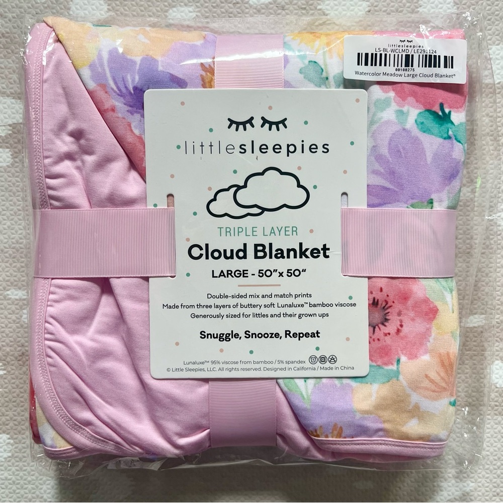 Little Sleepies Watercolor Meadow Large Cloud Blanket - Pink and Purple Floral